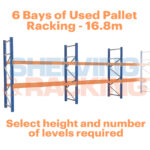 run of 6 bays of used pallet racking